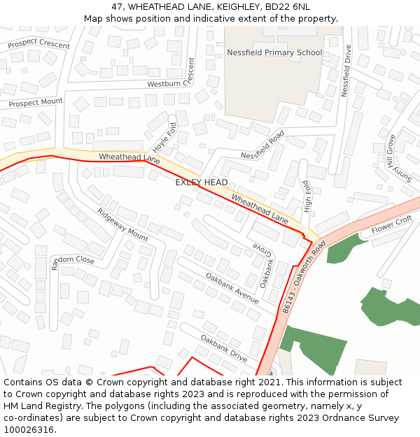 47, WHEATHEAD LANE, KEIGHLEY, BD22 6NL: Location map and indicative extent of plot