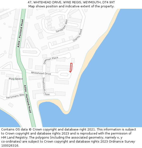 47, WHITEHEAD DRIVE, WYKE REGIS, WEYMOUTH, DT4 9XT: Location map and indicative extent of plot