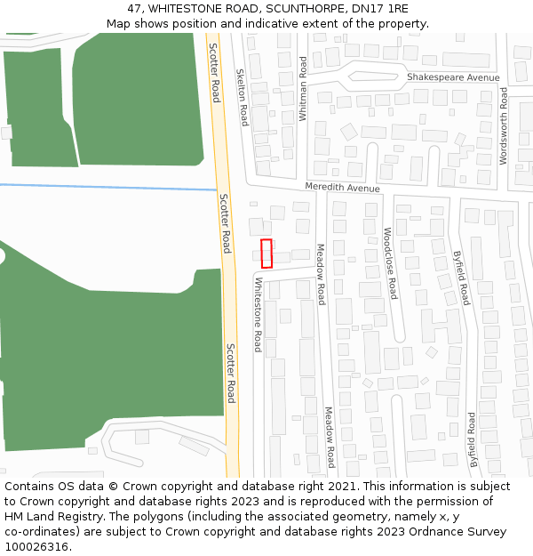 47, WHITESTONE ROAD, SCUNTHORPE, DN17 1RE: Location map and indicative extent of plot
