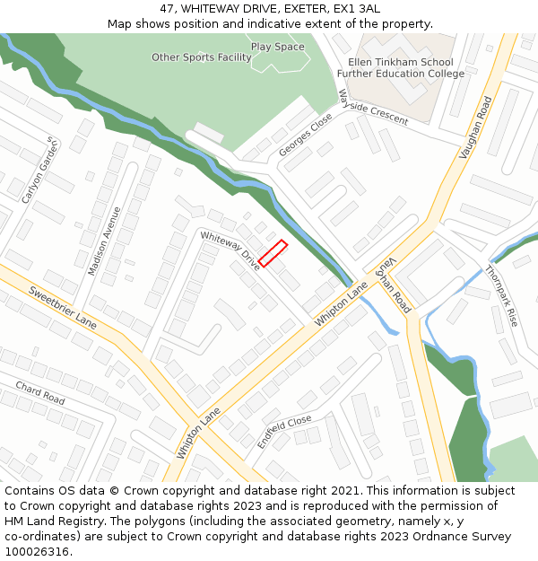 47, WHITEWAY DRIVE, EXETER, EX1 3AL: Location map and indicative extent of plot