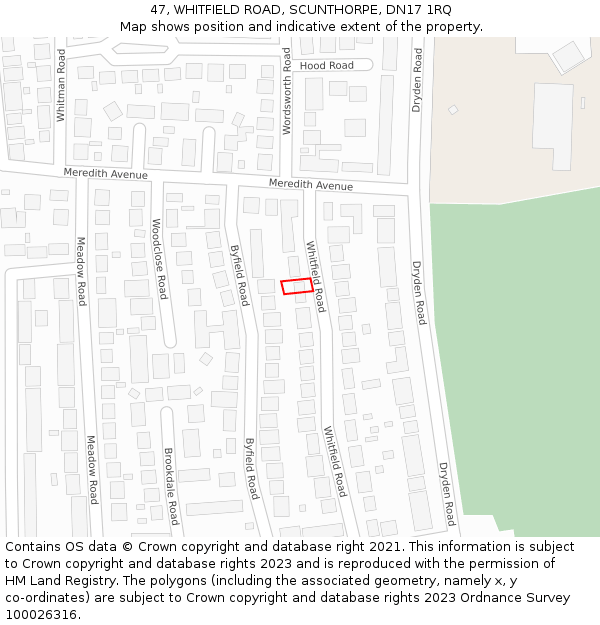 47, WHITFIELD ROAD, SCUNTHORPE, DN17 1RQ: Location map and indicative extent of plot