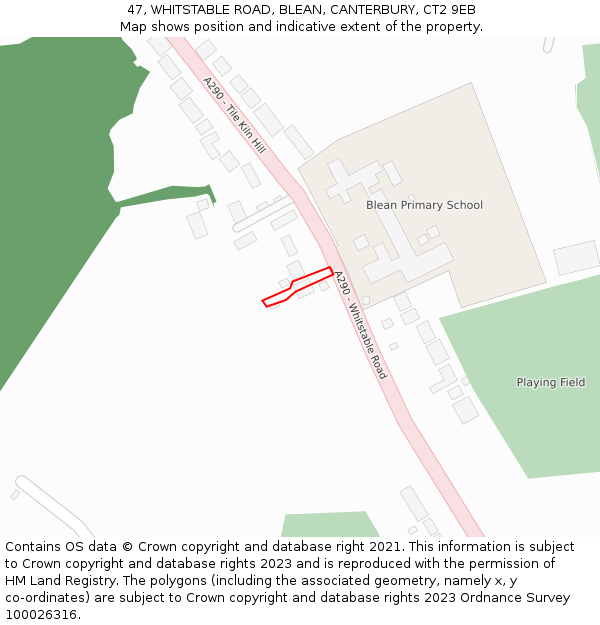 47, WHITSTABLE ROAD, BLEAN, CANTERBURY, CT2 9EB: Location map and indicative extent of plot