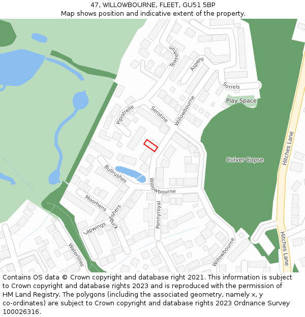 47, WILLOWBOURNE, FLEET, GU51 5BP: Location map and indicative extent of plot