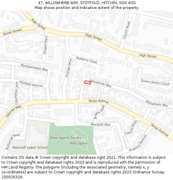 47, WILLOWHERB WAY, STOTFOLD, HITCHIN, SG5 4GS: Location map and indicative extent of plot