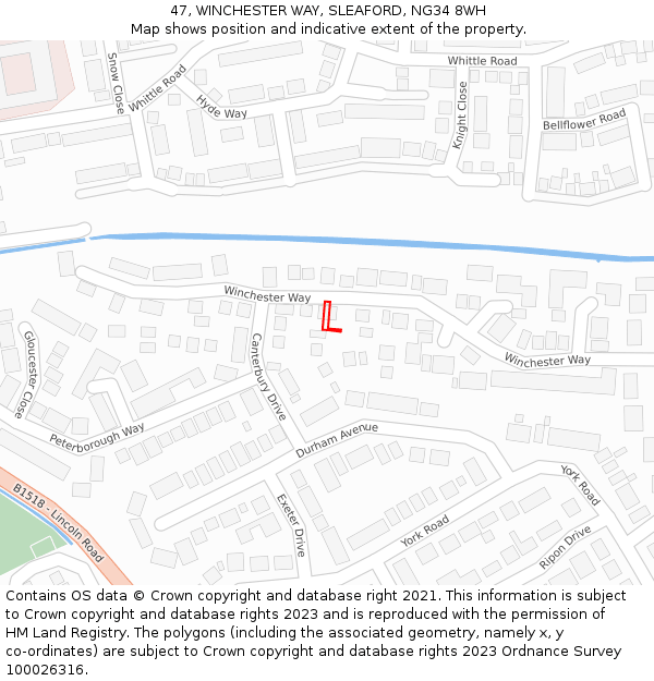 47, WINCHESTER WAY, SLEAFORD, NG34 8WH: Location map and indicative extent of plot