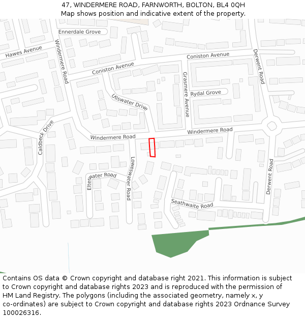 47, WINDERMERE ROAD, FARNWORTH, BOLTON, BL4 0QH: Location map and indicative extent of plot
