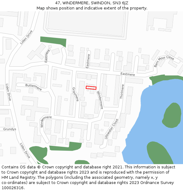 47, WINDERMERE, SWINDON, SN3 6JZ: Location map and indicative extent of plot