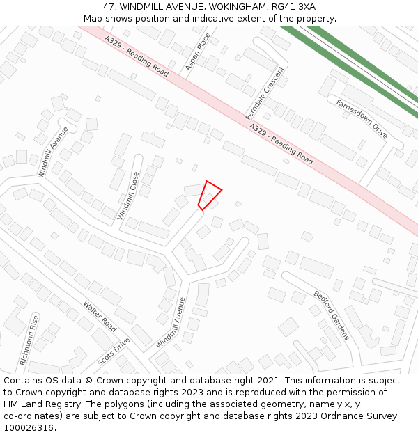 47, WINDMILL AVENUE, WOKINGHAM, RG41 3XA: Location map and indicative extent of plot