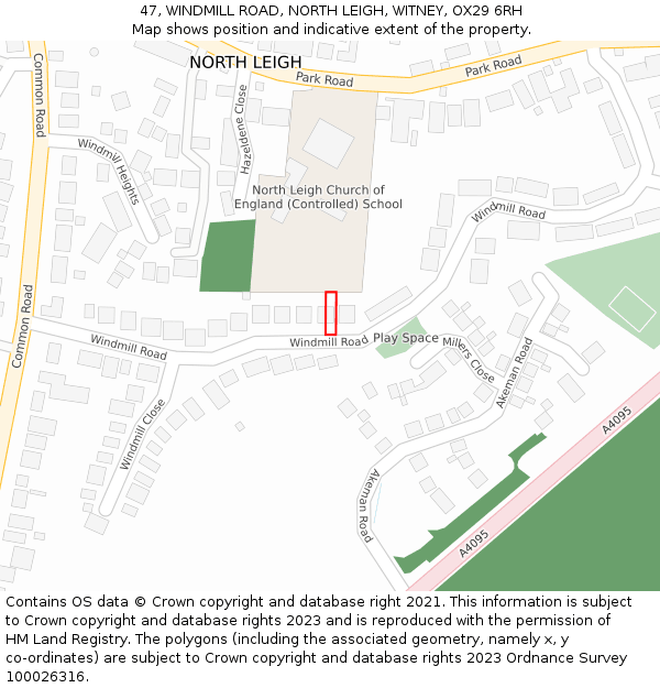 47, WINDMILL ROAD, NORTH LEIGH, WITNEY, OX29 6RH: Location map and indicative extent of plot