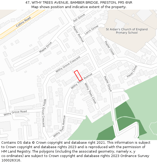 47, WITHY TREES AVENUE, BAMBER BRIDGE, PRESTON, PR5 6NR: Location map and indicative extent of plot