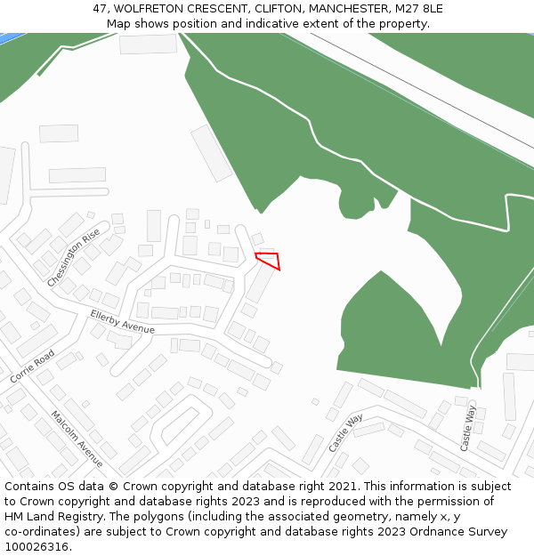 47, WOLFRETON CRESCENT, CLIFTON, MANCHESTER, M27 8LE: Location map and indicative extent of plot