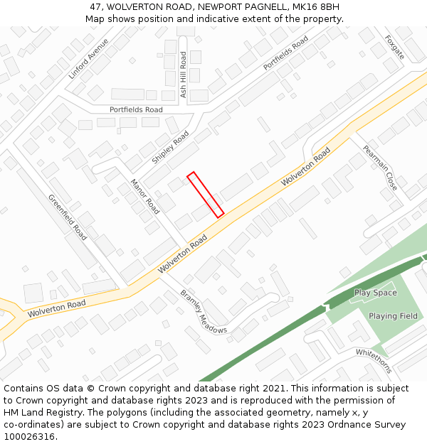 47, WOLVERTON ROAD, NEWPORT PAGNELL, MK16 8BH: Location map and indicative extent of plot