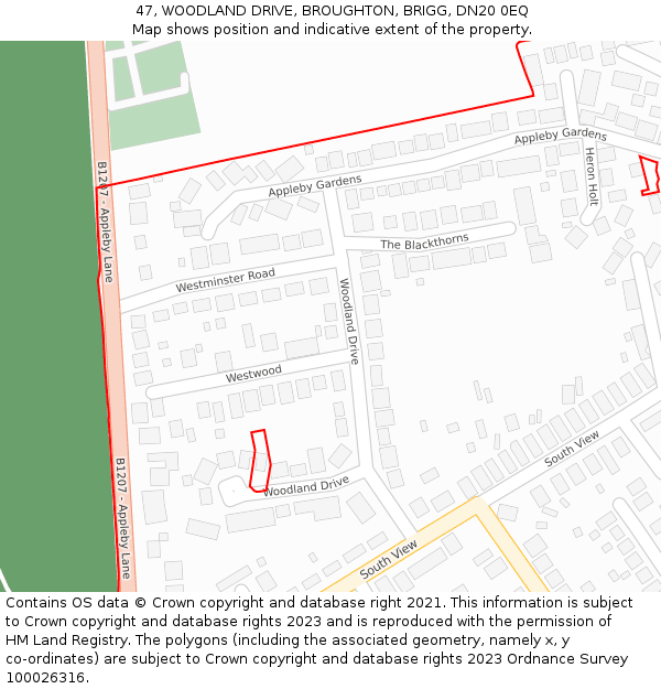 47, WOODLAND DRIVE, BROUGHTON, BRIGG, DN20 0EQ: Location map and indicative extent of plot