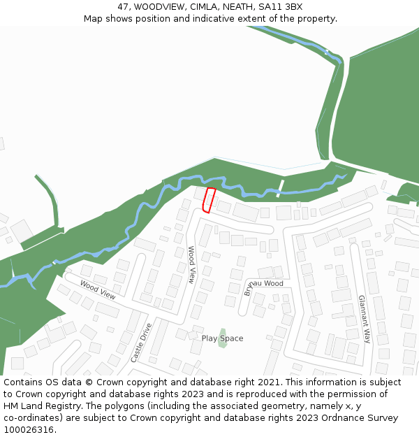 47, WOODVIEW, CIMLA, NEATH, SA11 3BX: Location map and indicative extent of plot