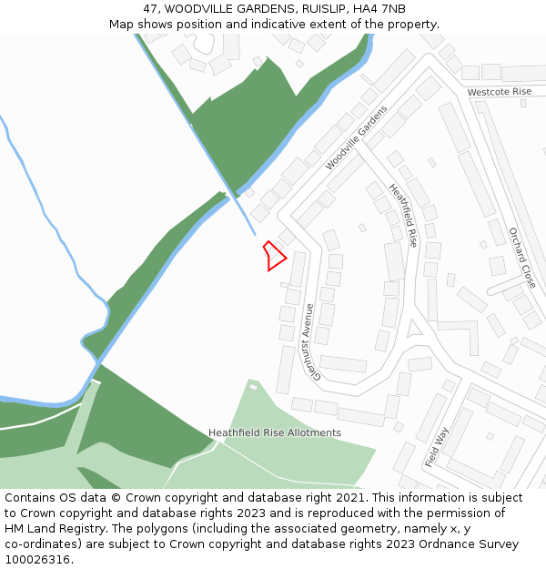 47, WOODVILLE GARDENS, RUISLIP, HA4 7NB: Location map and indicative extent of plot