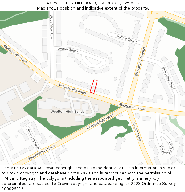 47, WOOLTON HILL ROAD, LIVERPOOL, L25 6HU: Location map and indicative extent of plot