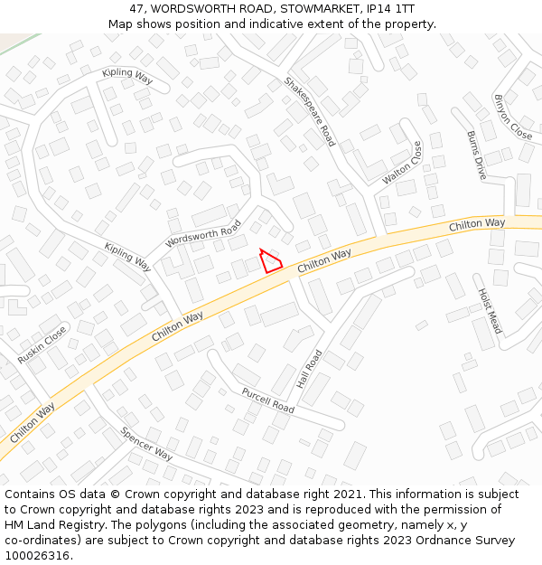 47, WORDSWORTH ROAD, STOWMARKET, IP14 1TT: Location map and indicative extent of plot