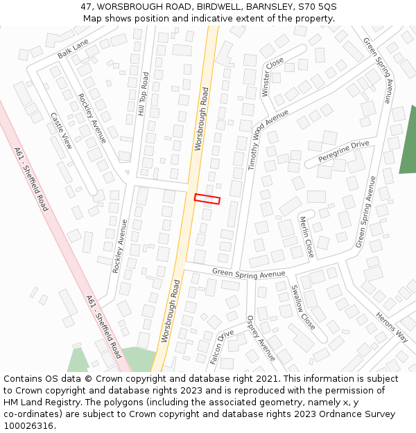 47, WORSBROUGH ROAD, BIRDWELL, BARNSLEY, S70 5QS: Location map and indicative extent of plot