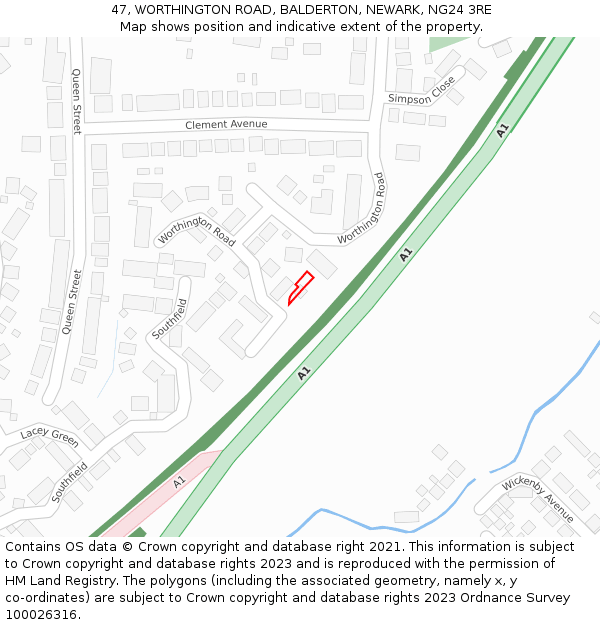 47, WORTHINGTON ROAD, BALDERTON, NEWARK, NG24 3RE: Location map and indicative extent of plot