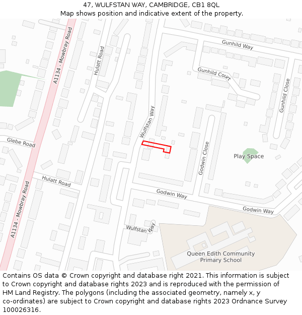 47, WULFSTAN WAY, CAMBRIDGE, CB1 8QL: Location map and indicative extent of plot