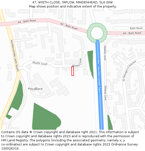 47, WYETH CLOSE, TAPLOW, MAIDENHEAD, SL6 0XW: Location map and indicative extent of plot