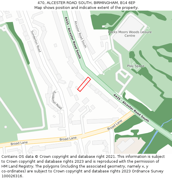 470, ALCESTER ROAD SOUTH, BIRMINGHAM, B14 6EP: Location map and indicative extent of plot