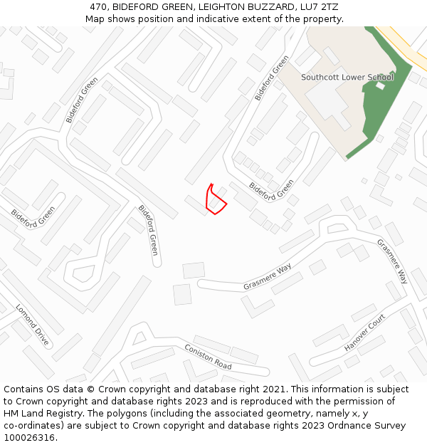 470, BIDEFORD GREEN, LEIGHTON BUZZARD, LU7 2TZ: Location map and indicative extent of plot