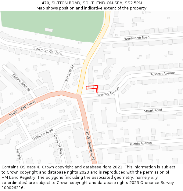 470, SUTTON ROAD, SOUTHEND-ON-SEA, SS2 5PN: Location map and indicative extent of plot