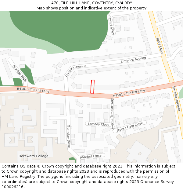 470, TILE HILL LANE, COVENTRY, CV4 9DY: Location map and indicative extent of plot