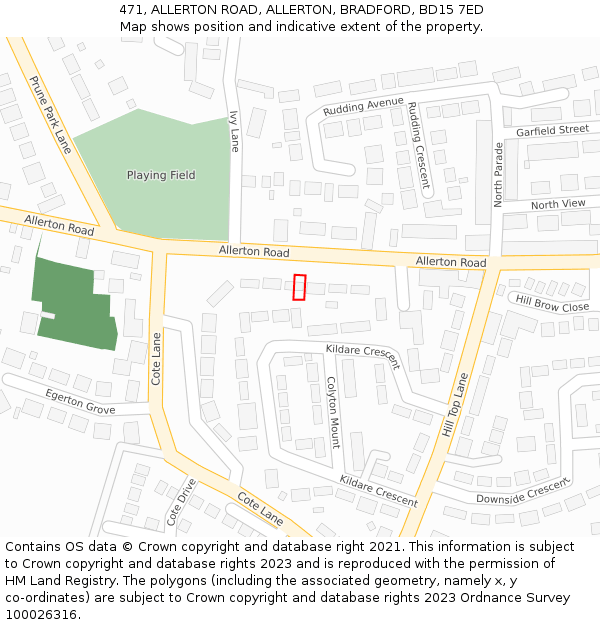 471, ALLERTON ROAD, ALLERTON, BRADFORD, BD15 7ED: Location map and indicative extent of plot