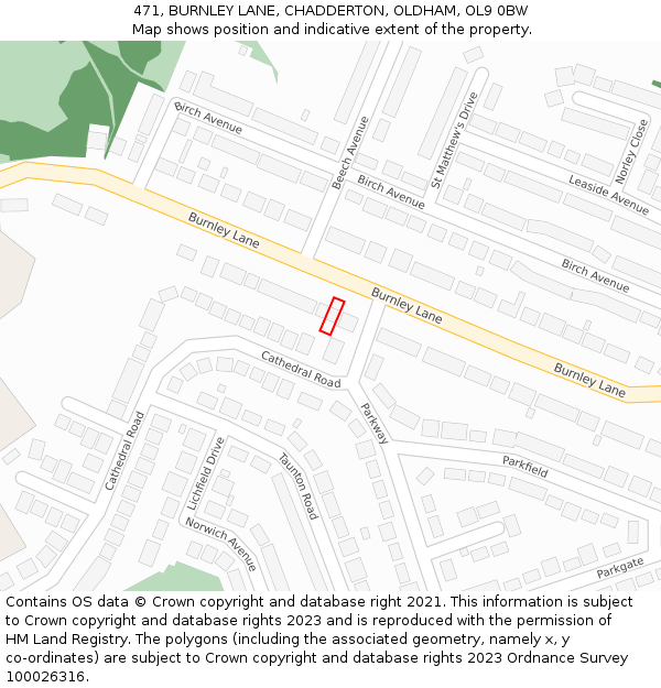 471, BURNLEY LANE, CHADDERTON, OLDHAM, OL9 0BW: Location map and indicative extent of plot