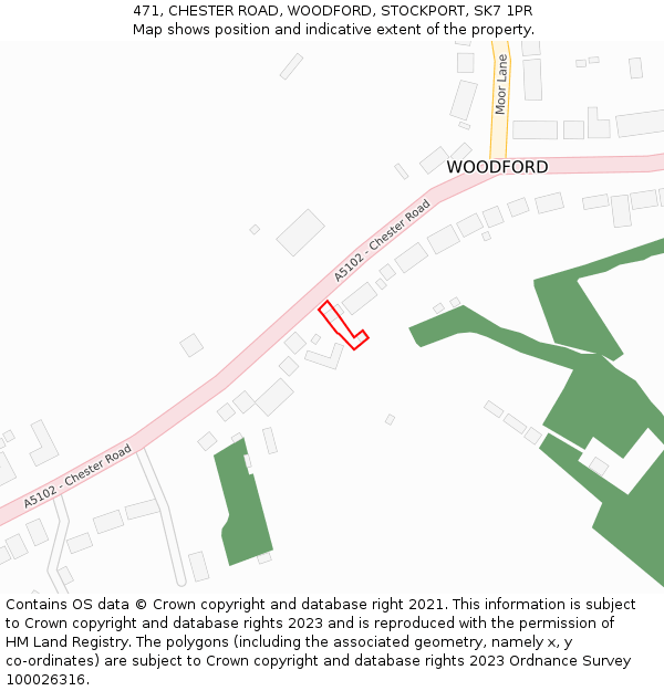 471, CHESTER ROAD, WOODFORD, STOCKPORT, SK7 1PR: Location map and indicative extent of plot