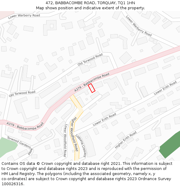 472, BABBACOMBE ROAD, TORQUAY, TQ1 1HN: Location map and indicative extent of plot