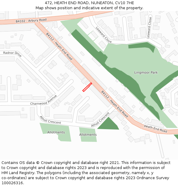 472, HEATH END ROAD, NUNEATON, CV10 7HE: Location map and indicative extent of plot