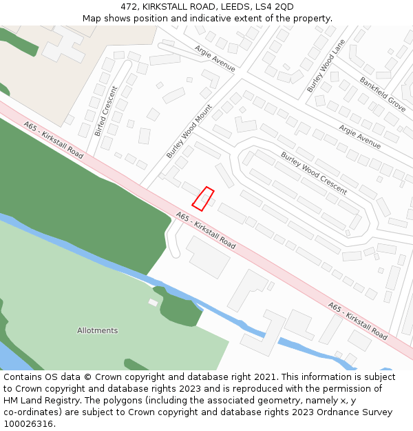 472, KIRKSTALL ROAD, LEEDS, LS4 2QD: Location map and indicative extent of plot