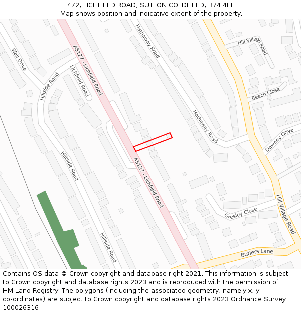 472, LICHFIELD ROAD, SUTTON COLDFIELD, B74 4EL: Location map and indicative extent of plot