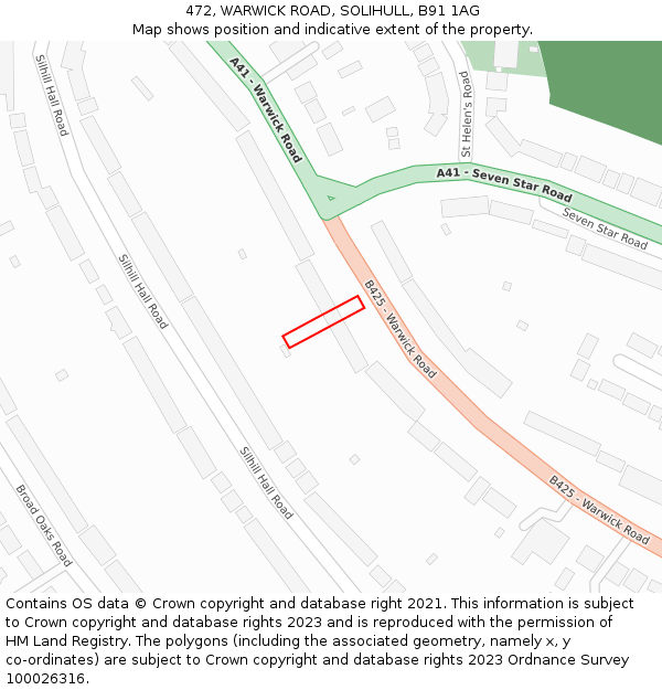 472, WARWICK ROAD, SOLIHULL, B91 1AG: Location map and indicative extent of plot