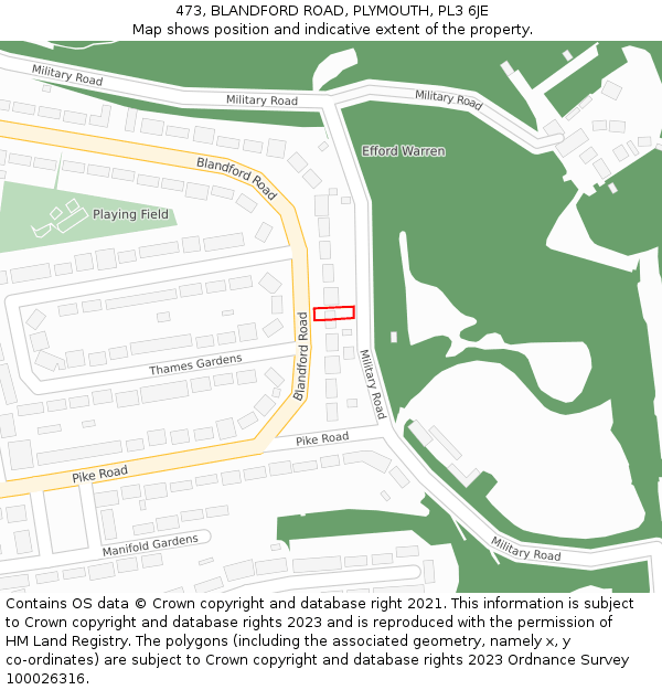 473, BLANDFORD ROAD, PLYMOUTH, PL3 6JE: Location map and indicative extent of plot