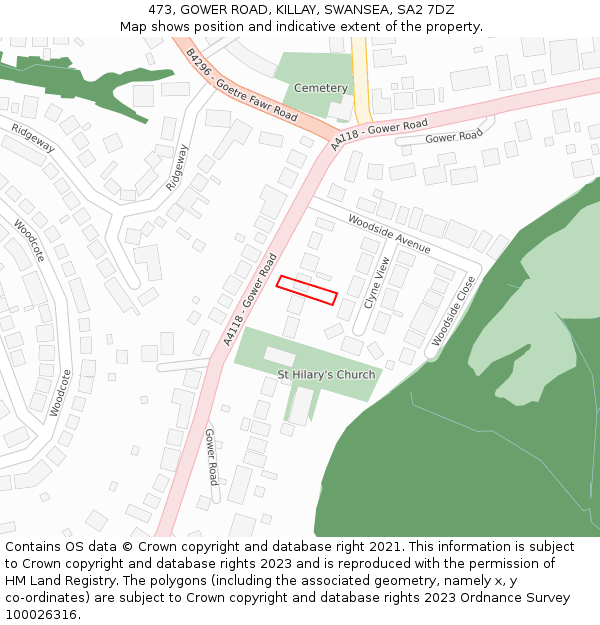 473, GOWER ROAD, KILLAY, SWANSEA, SA2 7DZ: Location map and indicative extent of plot