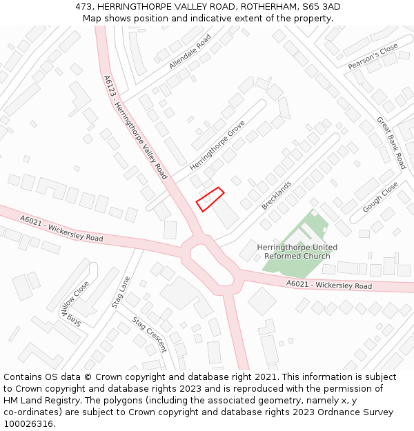 473, HERRINGTHORPE VALLEY ROAD, ROTHERHAM, S65 3AD: Location map and indicative extent of plot