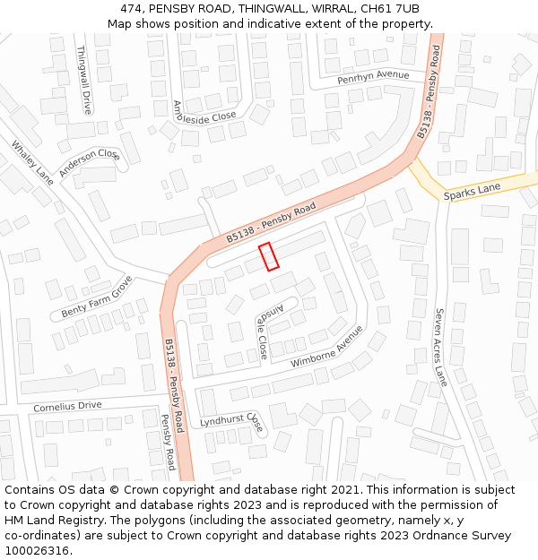 474, PENSBY ROAD, THINGWALL, WIRRAL, CH61 7UB: Location map and indicative extent of plot