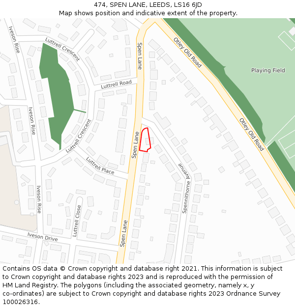 474, SPEN LANE, LEEDS, LS16 6JD: Location map and indicative extent of plot