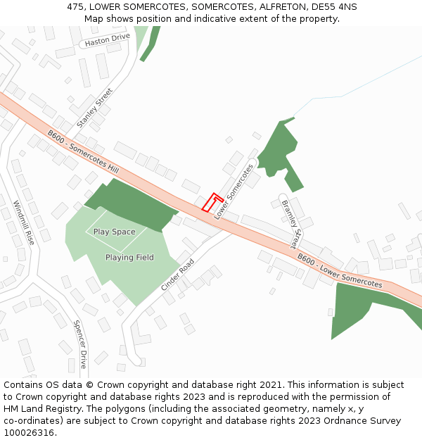 475, LOWER SOMERCOTES, SOMERCOTES, ALFRETON, DE55 4NS: Location map and indicative extent of plot