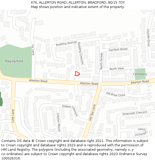 476, ALLERTON ROAD, ALLERTON, BRADFORD, BD15 7DY: Location map and indicative extent of plot