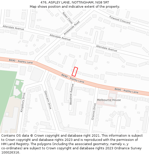 476, ASPLEY LANE, NOTTINGHAM, NG8 5RT: Location map and indicative extent of plot