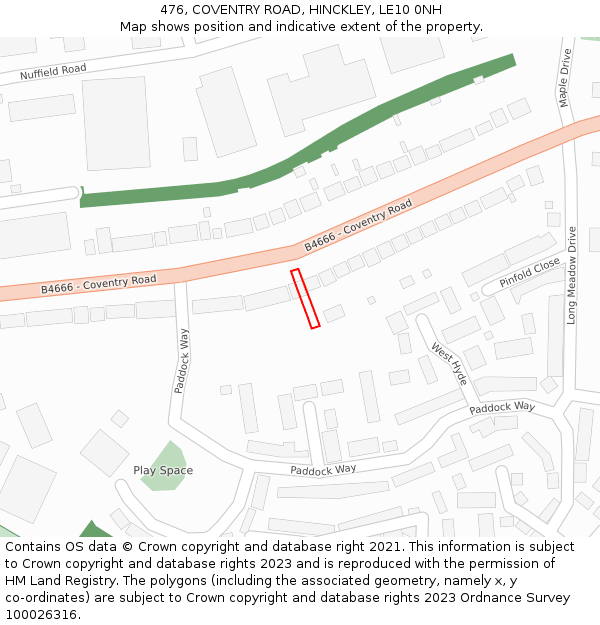 476, COVENTRY ROAD, HINCKLEY, LE10 0NH: Location map and indicative extent of plot