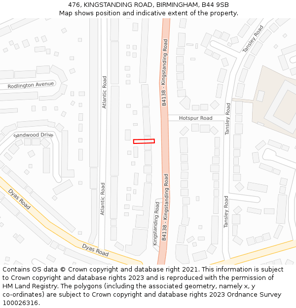 476, KINGSTANDING ROAD, BIRMINGHAM, B44 9SB: Location map and indicative extent of plot