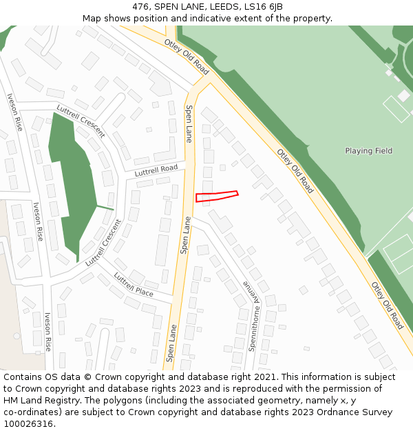 476, SPEN LANE, LEEDS, LS16 6JB: Location map and indicative extent of plot