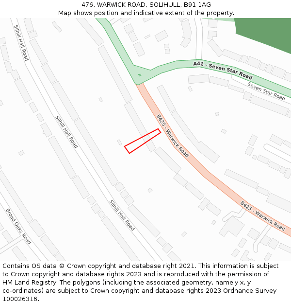 476, WARWICK ROAD, SOLIHULL, B91 1AG: Location map and indicative extent of plot