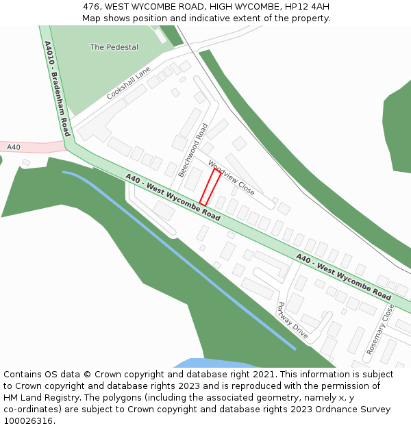 476, WEST WYCOMBE ROAD, HIGH WYCOMBE, HP12 4AH: Location map and indicative extent of plot